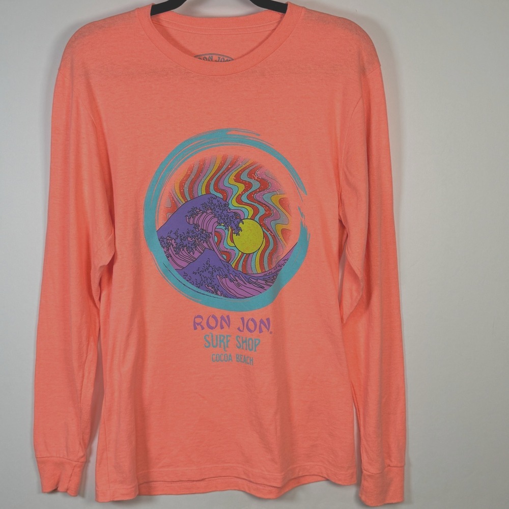 Brand New Ron Jon T-Shirt Men's Small Coral Long Sleeve Cotton Surf Shop